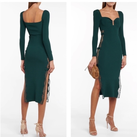 Self portrait knit lace green midi dress Brand new - Picture 2 of 5